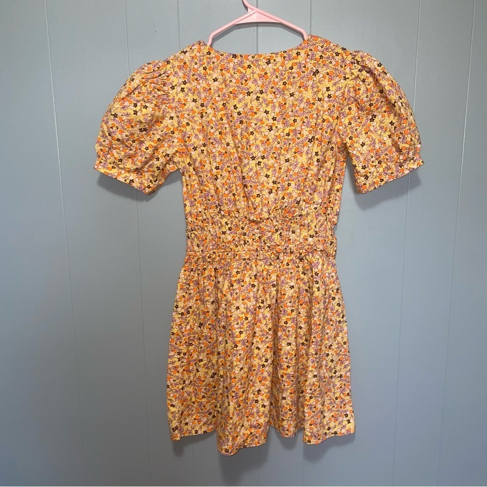 Free People Pennie Cinched Waist Floral Mini Dress in Yellow Gold Honey Comb XS - Picture 10 of 11